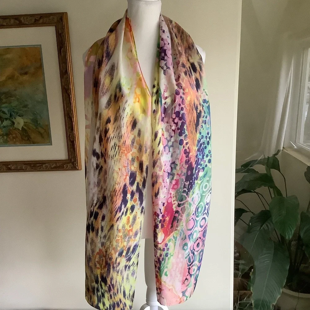Multicolor Watercolor Abstract Design Rectangular Scarf